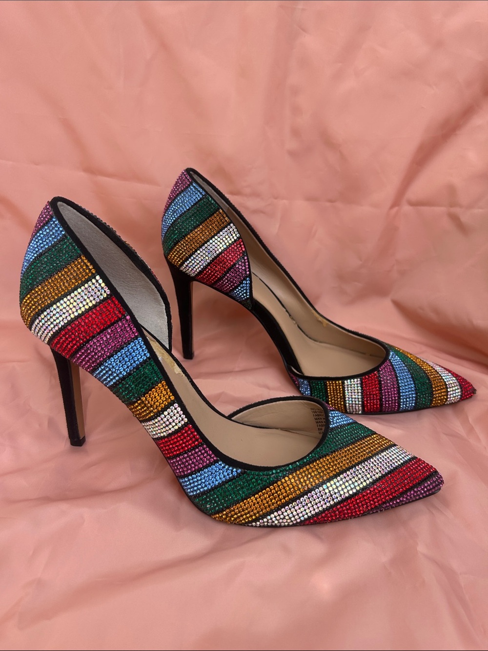 INC International Concepts Multicolor Striped Crystal Pointed-Toe Heels